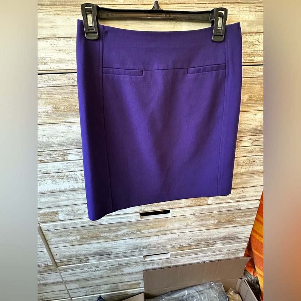 💜 Ann Taylor LOFT Purple Pencil Skirt Contrast Waist Size 0